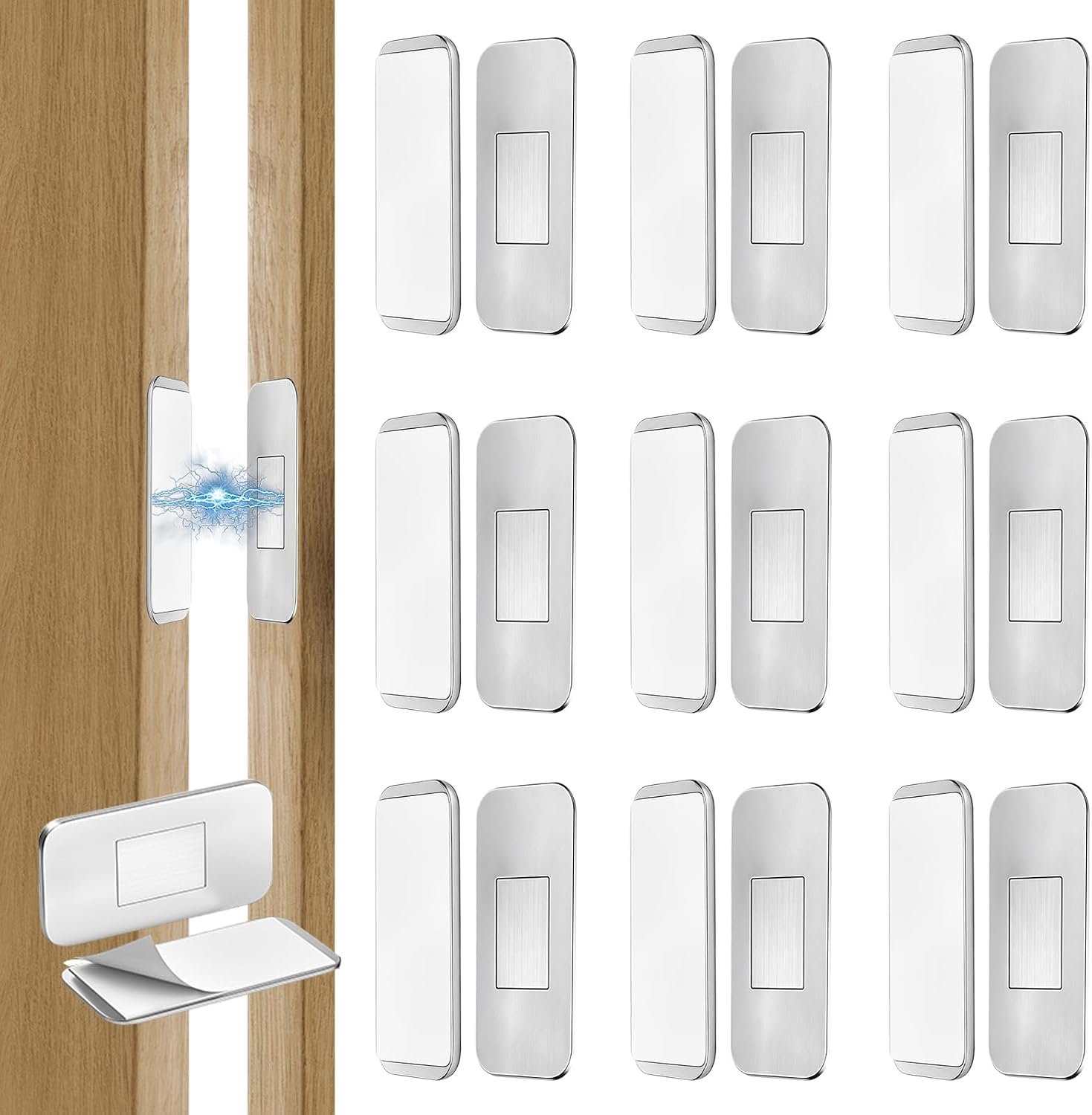Kastdeurmagneet zelfklevend ultradun - Magnetische sluiting voor kastdeur - Deursluiting voor ladefronten - Onzichtbaar monteren zonder boren - Metalen behuizing met lijmmat - Voor kasten en schuifdeuren - Zilver - Set van 10 stuks