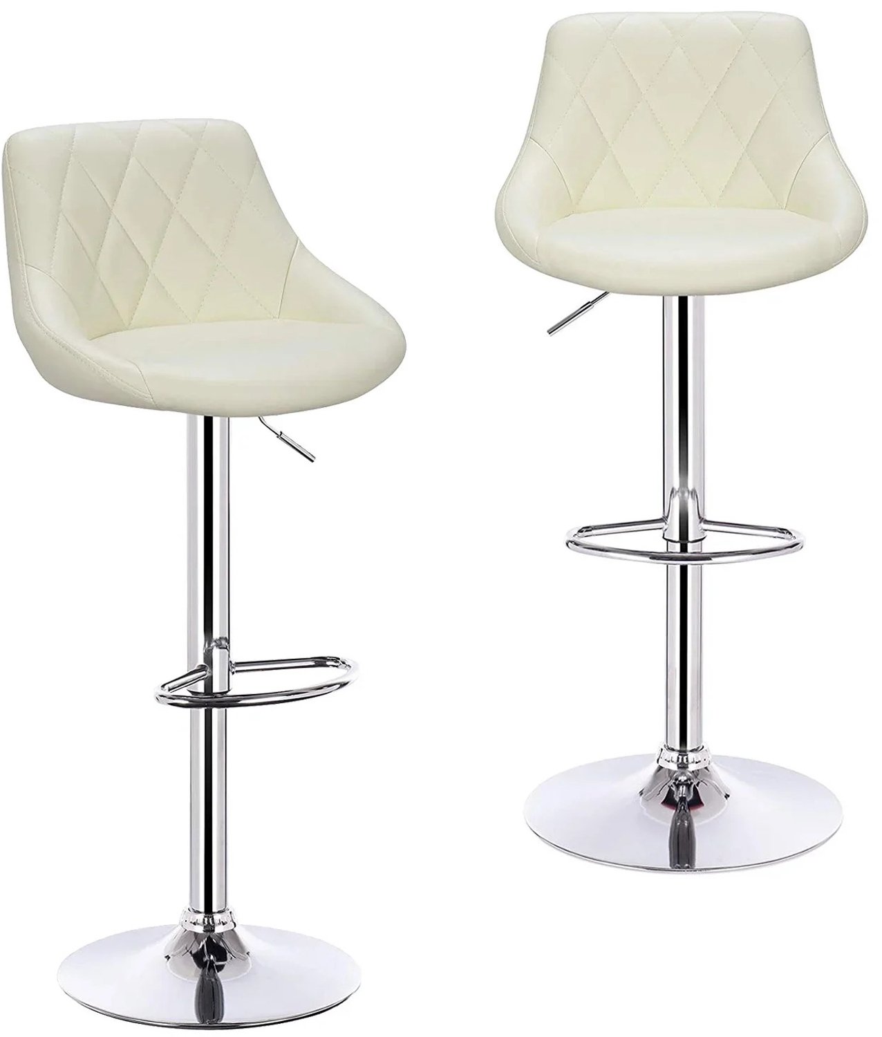 ArtiZo Barkruk set van 2 - met voetsteun - 360° draaibaar - creme leather(synthetisch) - in hoogte verstelbaar - 38.5x38.5x84-106 cm
