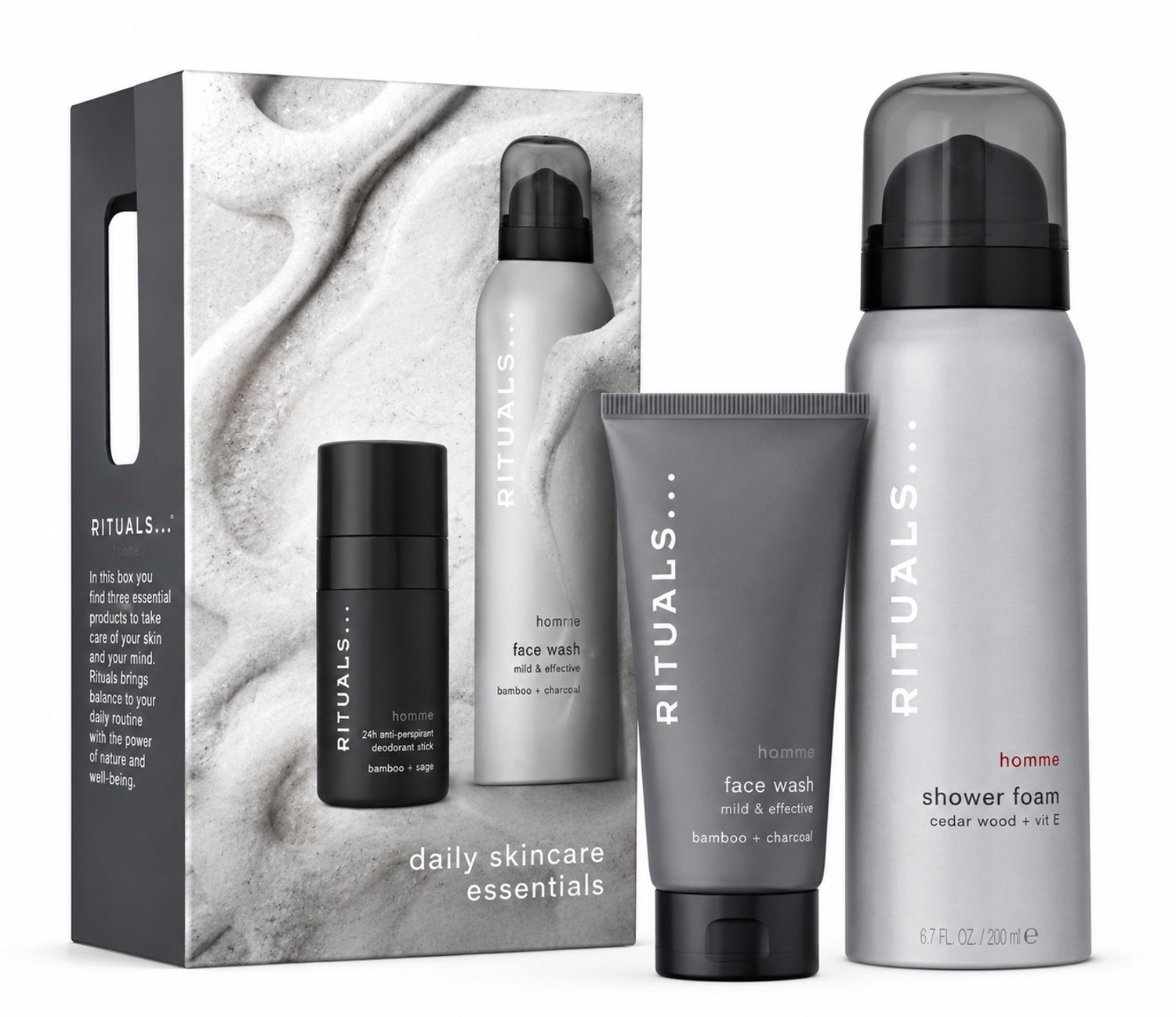 Rituals Geschenkset - 2 Producten - Douchegel 50 ml + Hydraterende Gezichtscrème 20 ml - Cadeaus voor Mannen - Cadeaudoos - Cadeauset - Geschenkdoos - Giftset Man - Homme - Dagcrème - Doucheschuim - Badschuim - Douche Foam - Shower Gel - Heren - Men