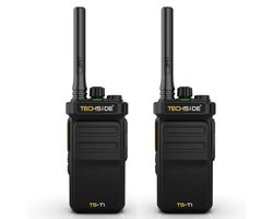 Techside TS-T1 Professionele Walkie Talkie - 2 Stuks – Vergunningsvrije PMR446 Portofoon – IP54 Stof- en Spatwaterdicht – 16 Kanalen – USB-C & Inclusief Tafellader