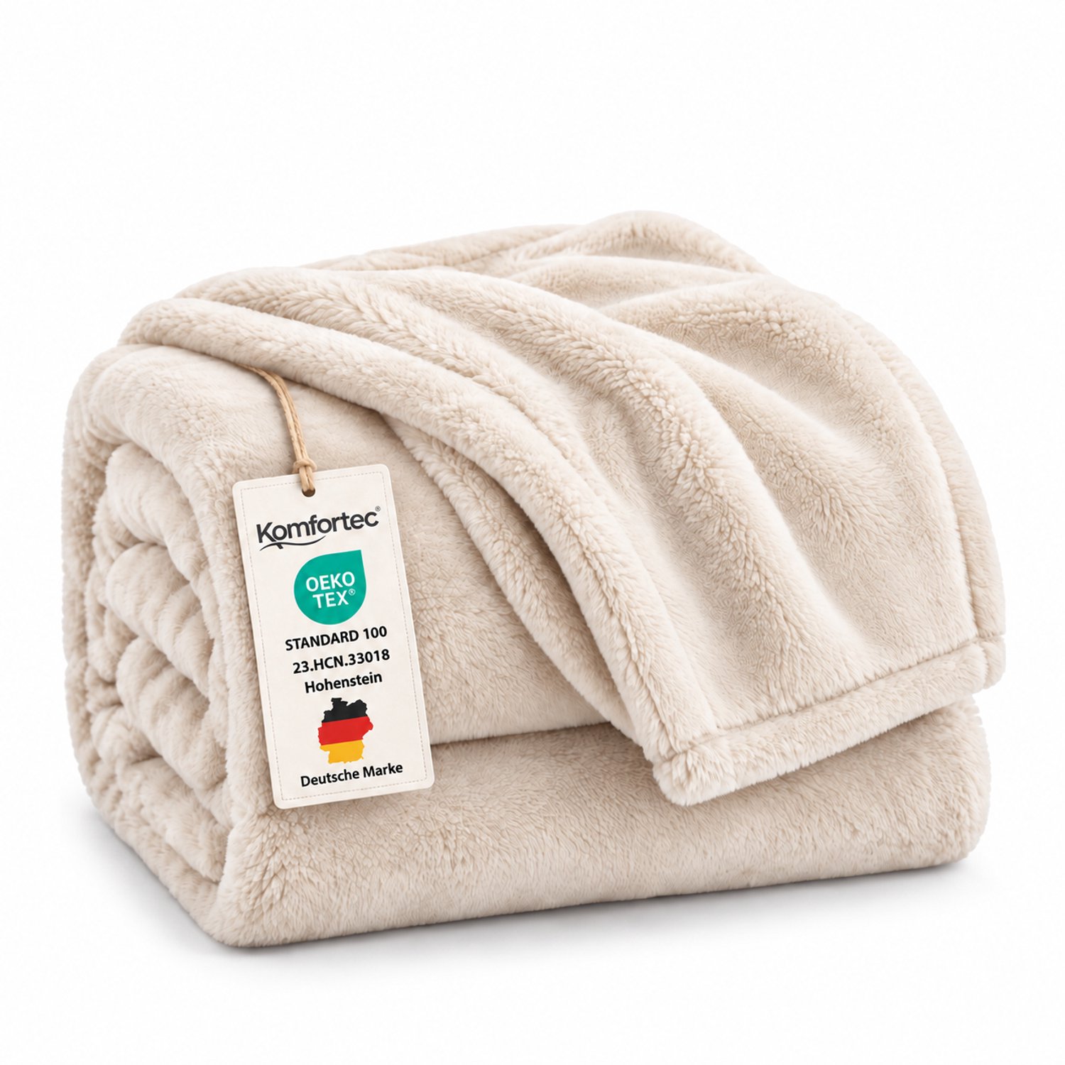 Komfortec Fleece Deken - Met kasjmier gevoel - Plaid - Fleece Plaid - Fleece Dekens - Fleece Deken 240x220 cm – Super Zacht – Ecru