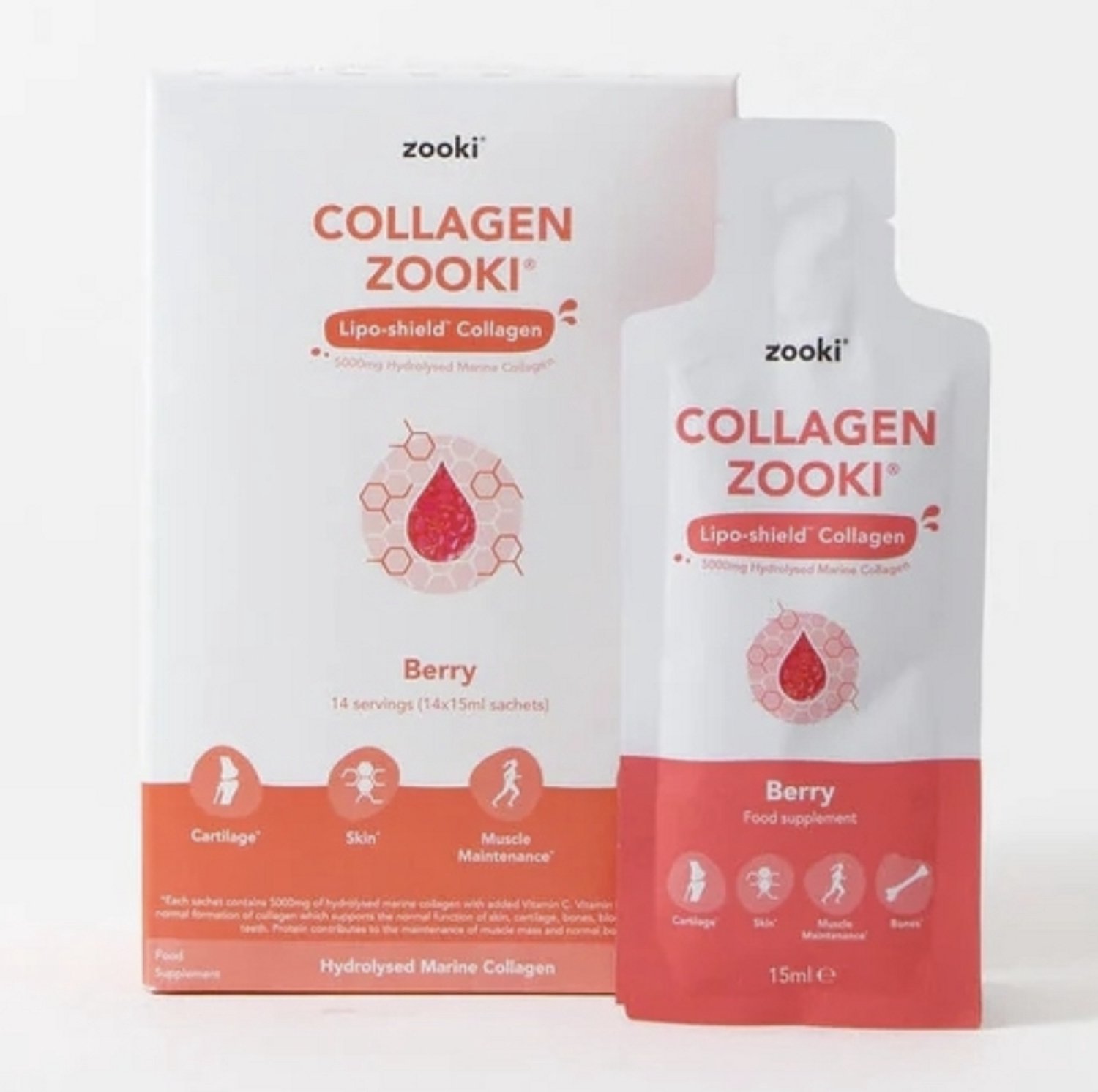 Raspberry liposomaal collageen 14 zakjes - 15ml|Raspberry Liposomal Collagen 14 packets of 15ml|Collagène liposomal de framboise 14 sachets de 15ml