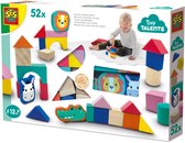 SES Creative Tiny Talents Houten Bouwblokken met Dieren en Tas - 52 Stuks - Vanaf 1 Jaar - Baby Speelgoed - Motorische Ontwikkeling - Schoencadeautjes Sinterklaas