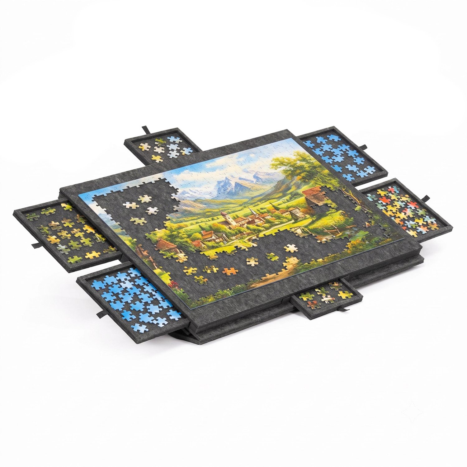 Springos Puzzeltafel - Opvouwbaar - Voor 1500 Stukjes - 6 Lades - Vilten Onderlegger