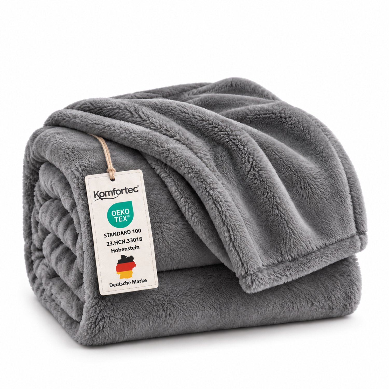 Komfortec Fleece Deken - Met kasjmier gevoel - Plaid - Fleece Plaid - Fleece Dekens - Fleece Deken 240x220 cm – Super Zacht – Grijs