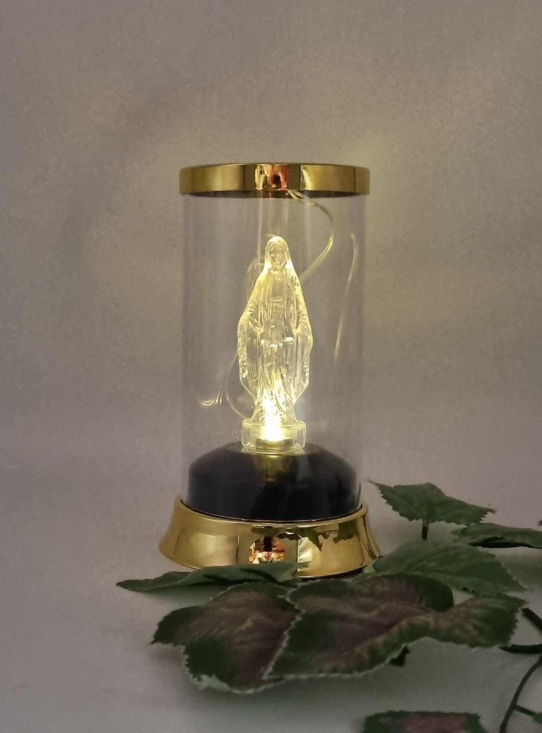 Herdenkingslicht - SL3 - SOLAR - Maria - LED - Goud - Warm wit - Windlicht - Graflantaarn - Grafdecoratie - Lantaren
