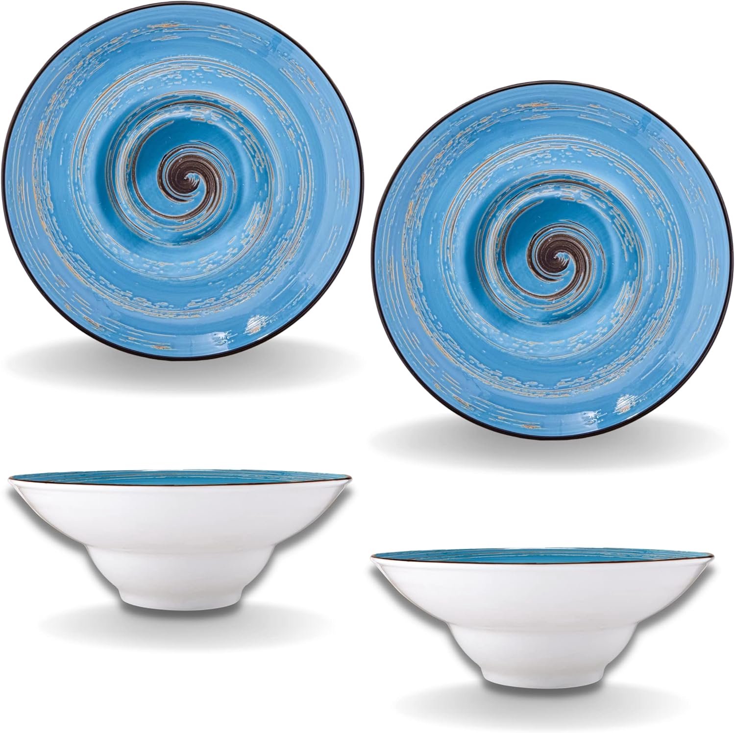 Wilmax Diep Bord 22,5 cm Blauw Porselein 2-delige set