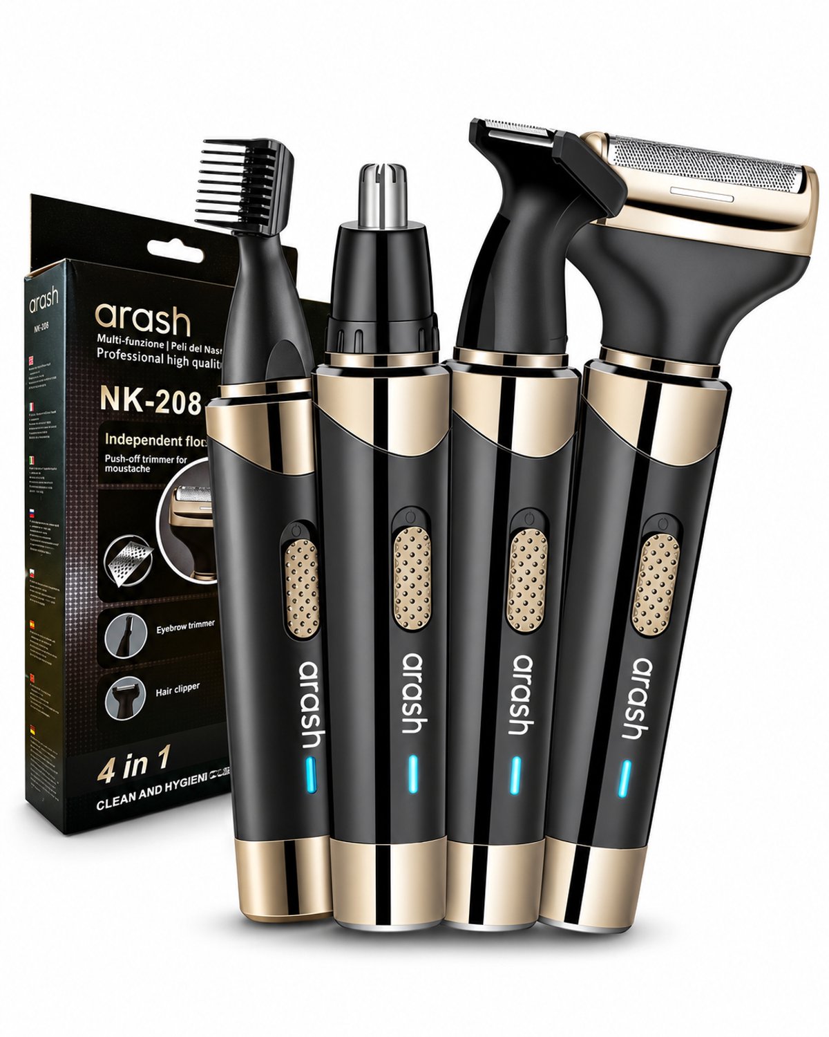 Bol.com arash® 4-in-1 Neustrimmer - Oplaadbaar – Oor/wenkbrauw trimmer – Baardtrimmer - Neushaartrimmer - Mannen & Vrouwen aanbieding