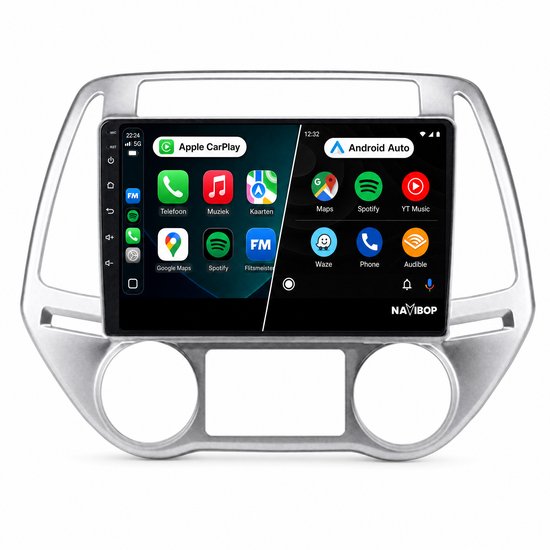 Navibop Autoradio geschikt voor Hyundai I20 Versie 1 2008 t/m 2014 - Draadloos Apple CarPlay & Android Auto - 9 inch touchscreen - Android 15 - 4GB/64GB - Navigatie - Bluetooth - DAB+ ready - 2 din - 2008 2009 2010 2011 2012 2013 2014