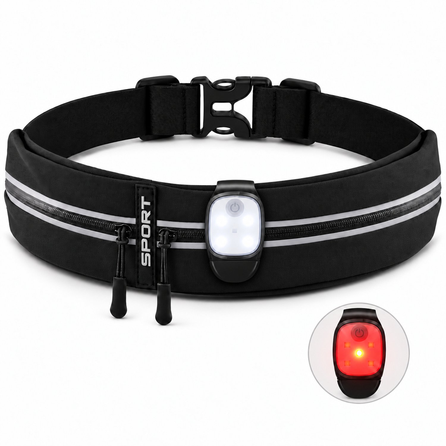 DOWO® - Hardlopen Telefoonhouder - Hardloop Heupband – Hardloopriem - Running Belt - Fitness - Sport - Verstelbaar & Reflecterend - Met Oplaadbare LED-cliplamp