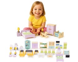 Houten Poppenhuis Meubels - 30-delige Set - Accessoires - Vanaf 3 Jaar