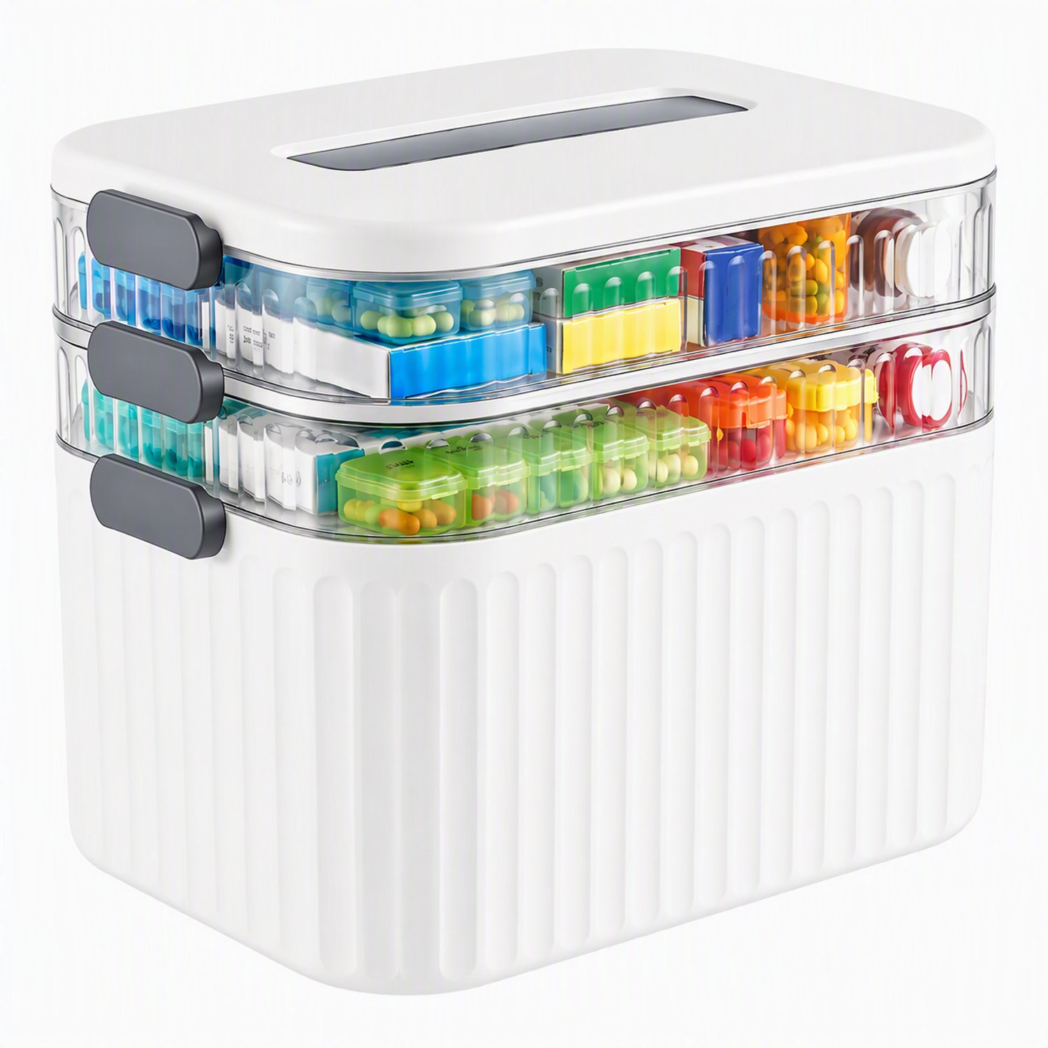 Nutrella - Medicijnbox - Geneesmiddelenorganizer - EHBO-doos -3-laagse opbergdoos - Multifunctioneel - Draagbaar - Stevig - 25 × 22 × 34 cm