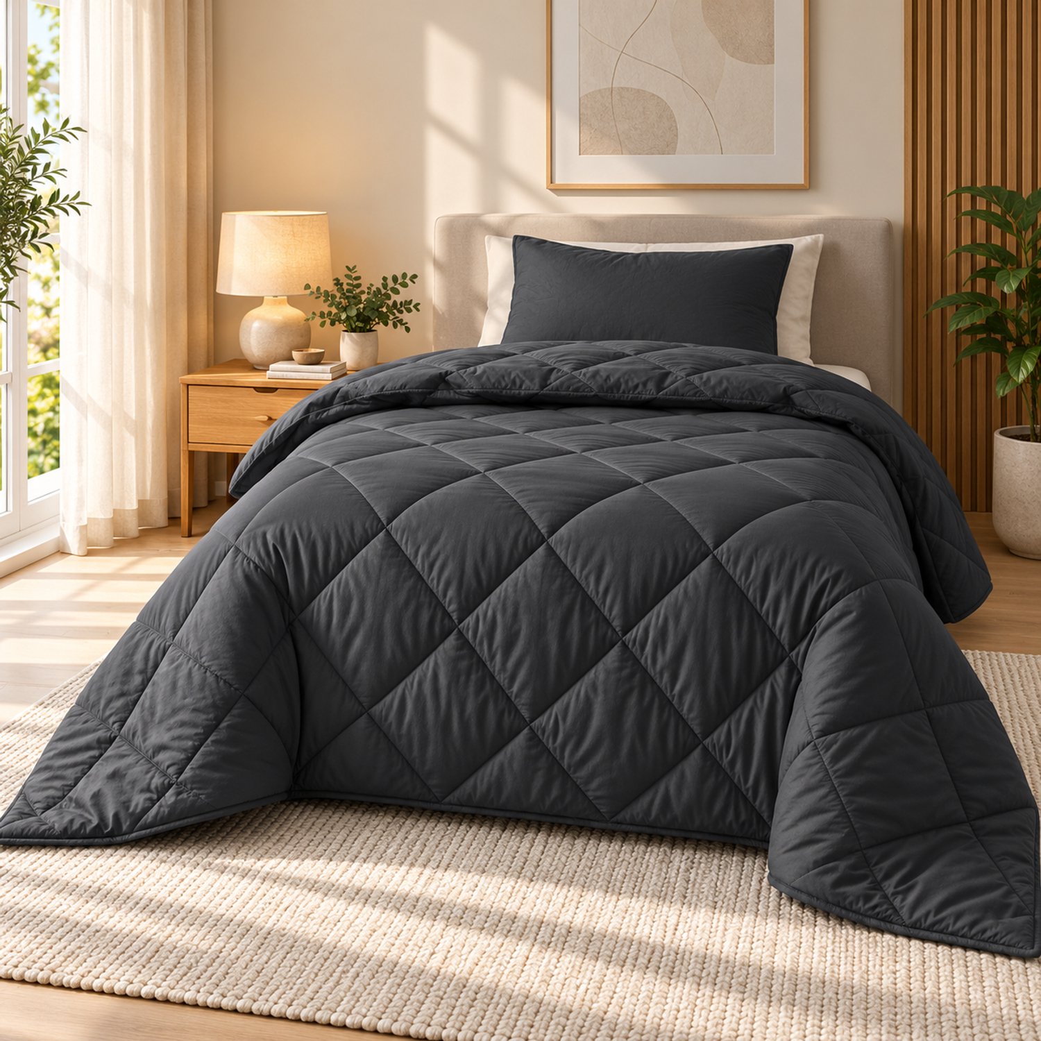 Dormidor Wasbaar Ruit Dekbed 140x200 cm – Inclusief Kussensloop – Antraciet