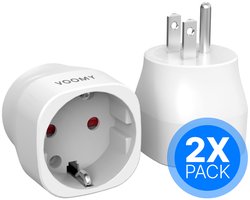 Voomy 2x Reisstekker Amerika - Type B - Wereldstekker - Geschikt voor USA, Canada, Thailand - 2 stuks - Wit