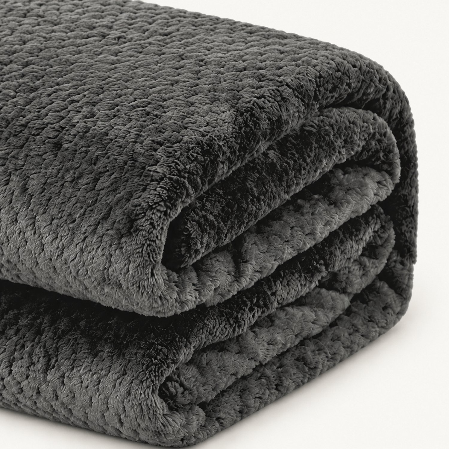 SWGOTA Donkergrijze flanellen deken 150 x 200 cm van polyester met wafelstructuur en lint- en kaartverpakking Donkergrijs