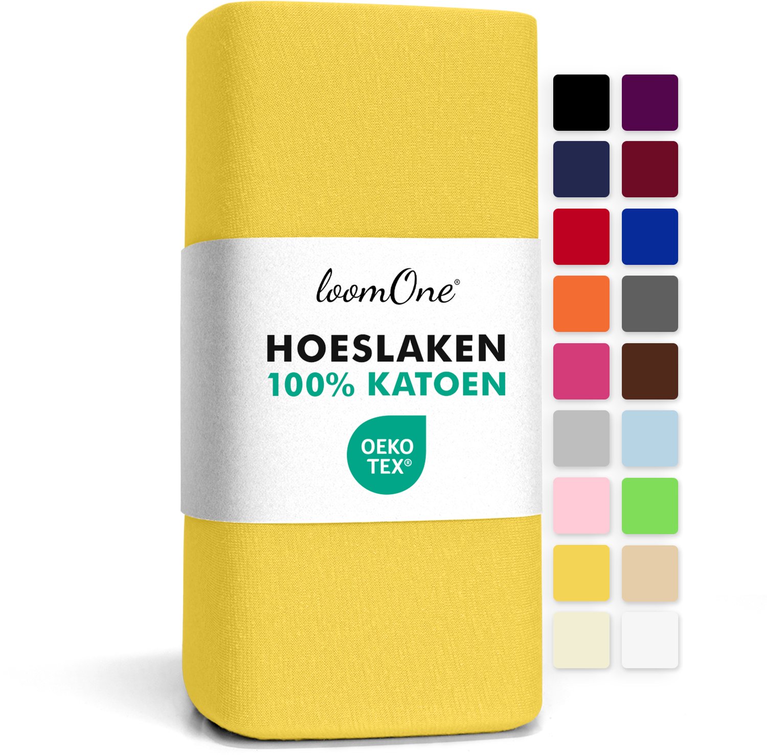 Loom One Hoeslaken – 100% Jersey Katoen – tot 40cm matrasdikte– 160 g/m² – voor Boxspring-Waterbed - Geel