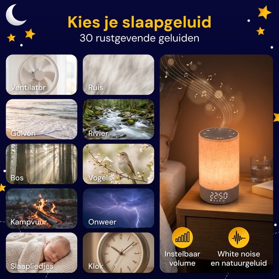 Nuvance Wake Up Light - Lichtwekker - Sunrise Alarm Clock - 30 Geluiden - Wekker met Licht - 10 Kleuren - Nachtlampje - Wekker Lamp - Digitale Wekker van Nuvance — afbeelding 5