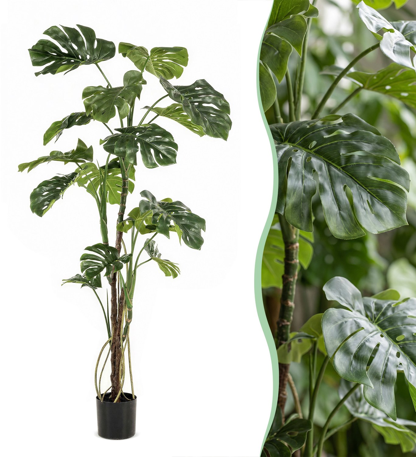 Green Boutiq kunstplant - Monstera - Gatenplant - 180cm Bruin