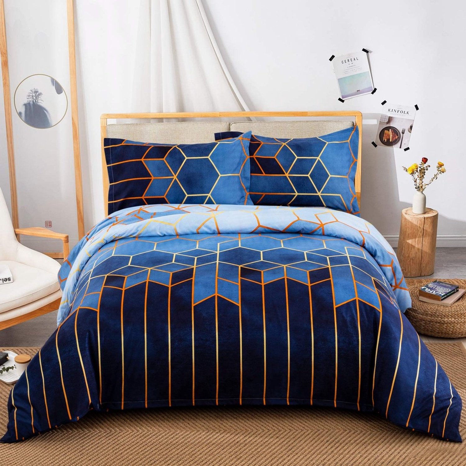 Duraxl Dekbedovertrek - Geometrisch patroon - 200 x 200 cm - Blauw