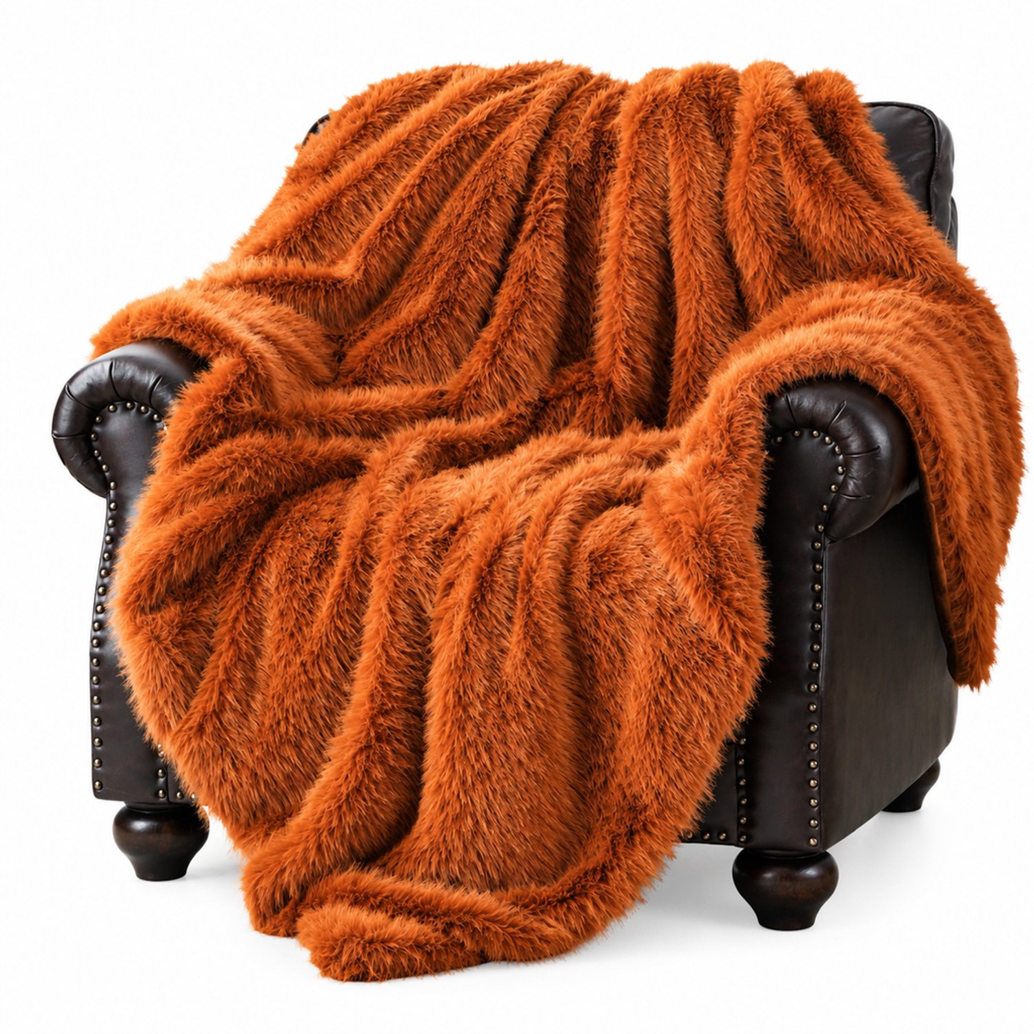 SWGOTA Oranje plaid van imitatiebont 152 x 203 cm, gestreepte deken van polyester
