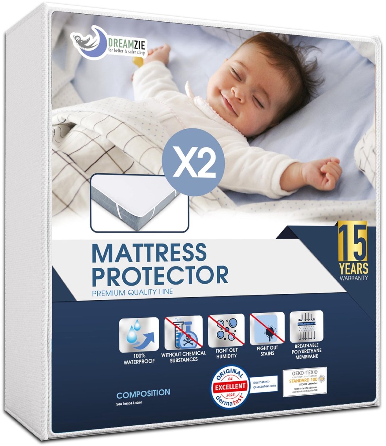 Duraxl Matrasbeschermer - Waterdicht - 60 x 120 cm - Met hoekjes - 2 stuks Wit