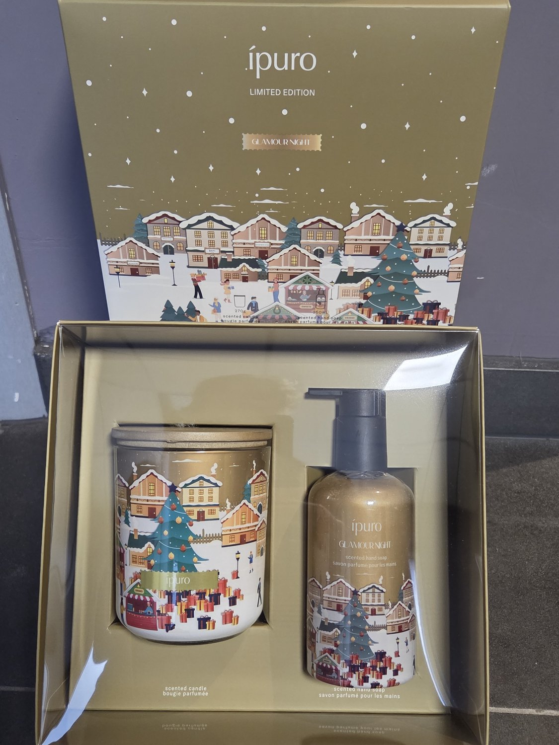 Ipuro limited edition glamour night - giftbox geurkaars - handzeep - kerst geschenk - eindejaars kado - leuk geschenk - vriendin - moeder - amandel - perzik - jasmijn - roos - cederhout - vanille goud