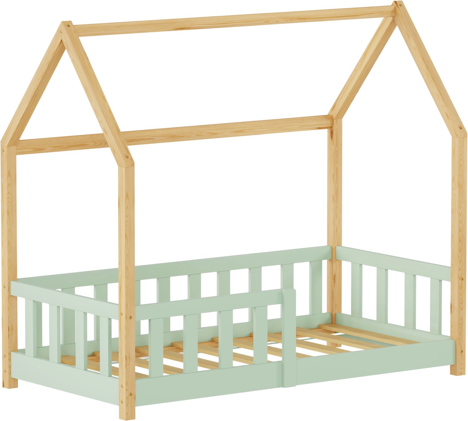 Kinderbed Hesel montessori bed met uitvalbeveiliging 70x140 cm mint en naturel [en.casa]