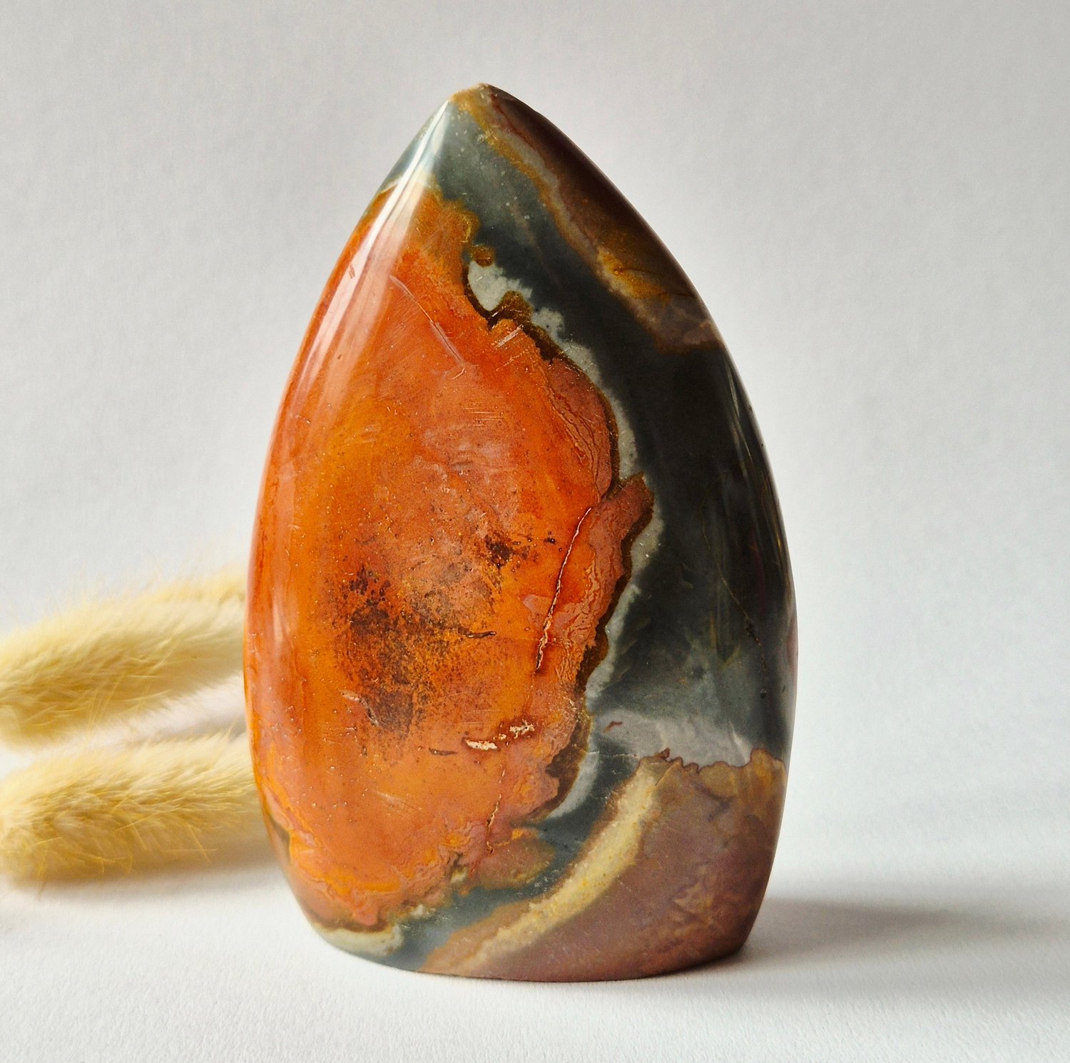 Moonlight Gemstones Ocean Jasper Polychroom Edelsteen Flame 407g – Rood Oranje Uniek Patroon Meerkleurig