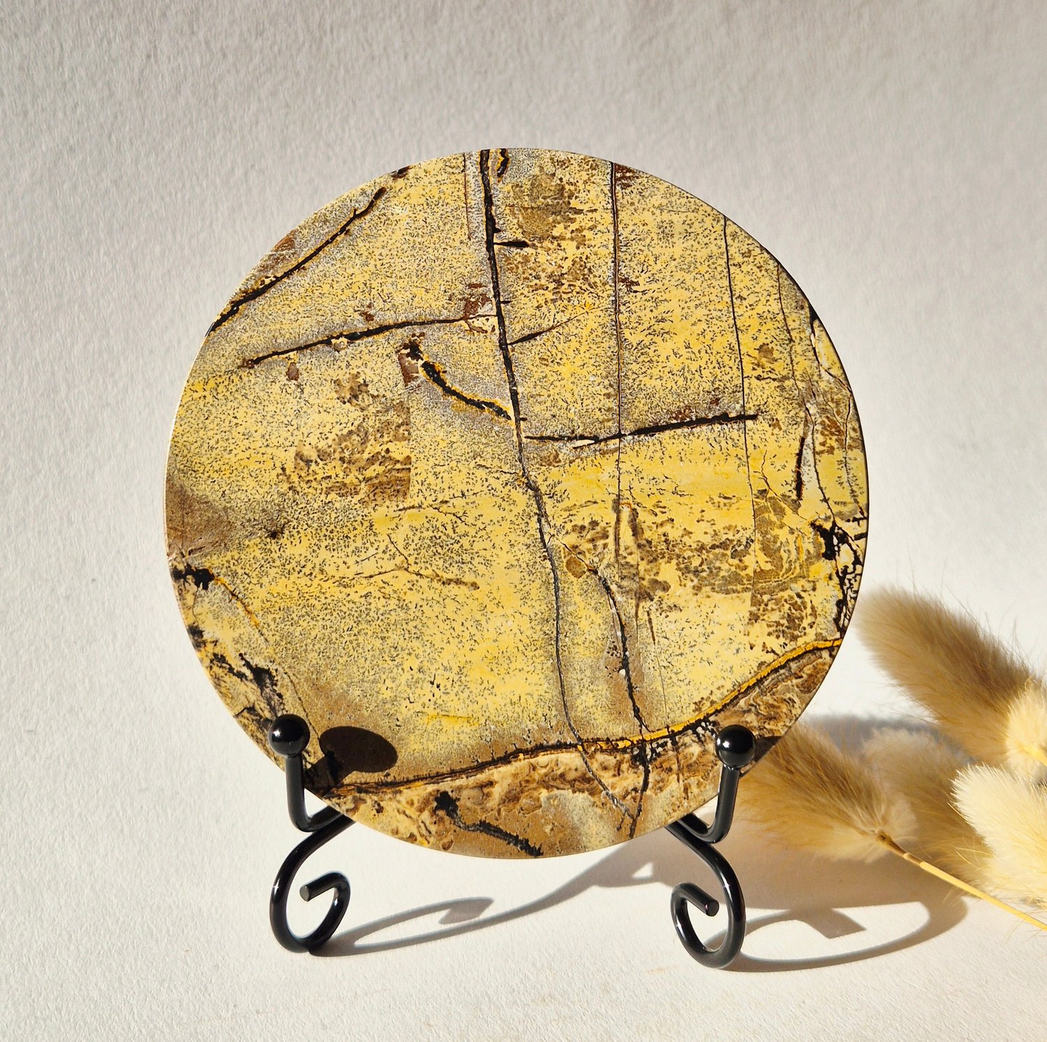 Moonlight Gemstones Picture Jasper Schijf op Metalen Standaard – ca. 10 cm #2 Meerkleurig