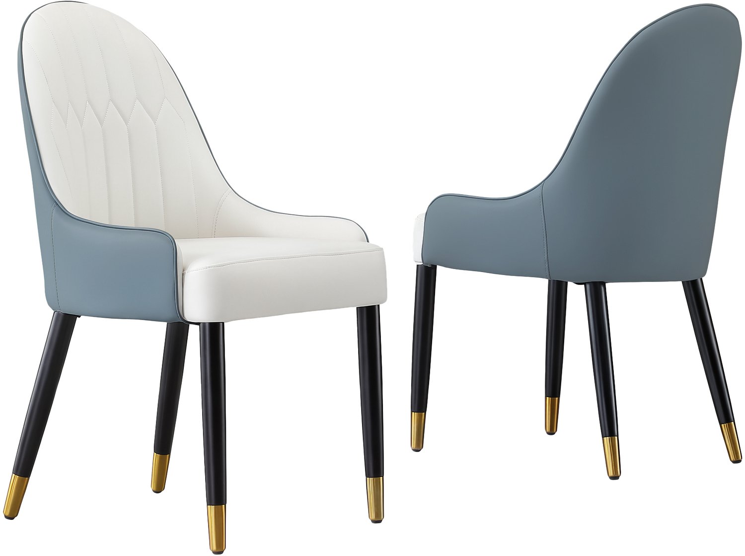 Clruro Eetkamerstoelen - 2 Stuks - Ergonomische Rug - Waterafstotend - PU/Metaal - Wit en Blauw