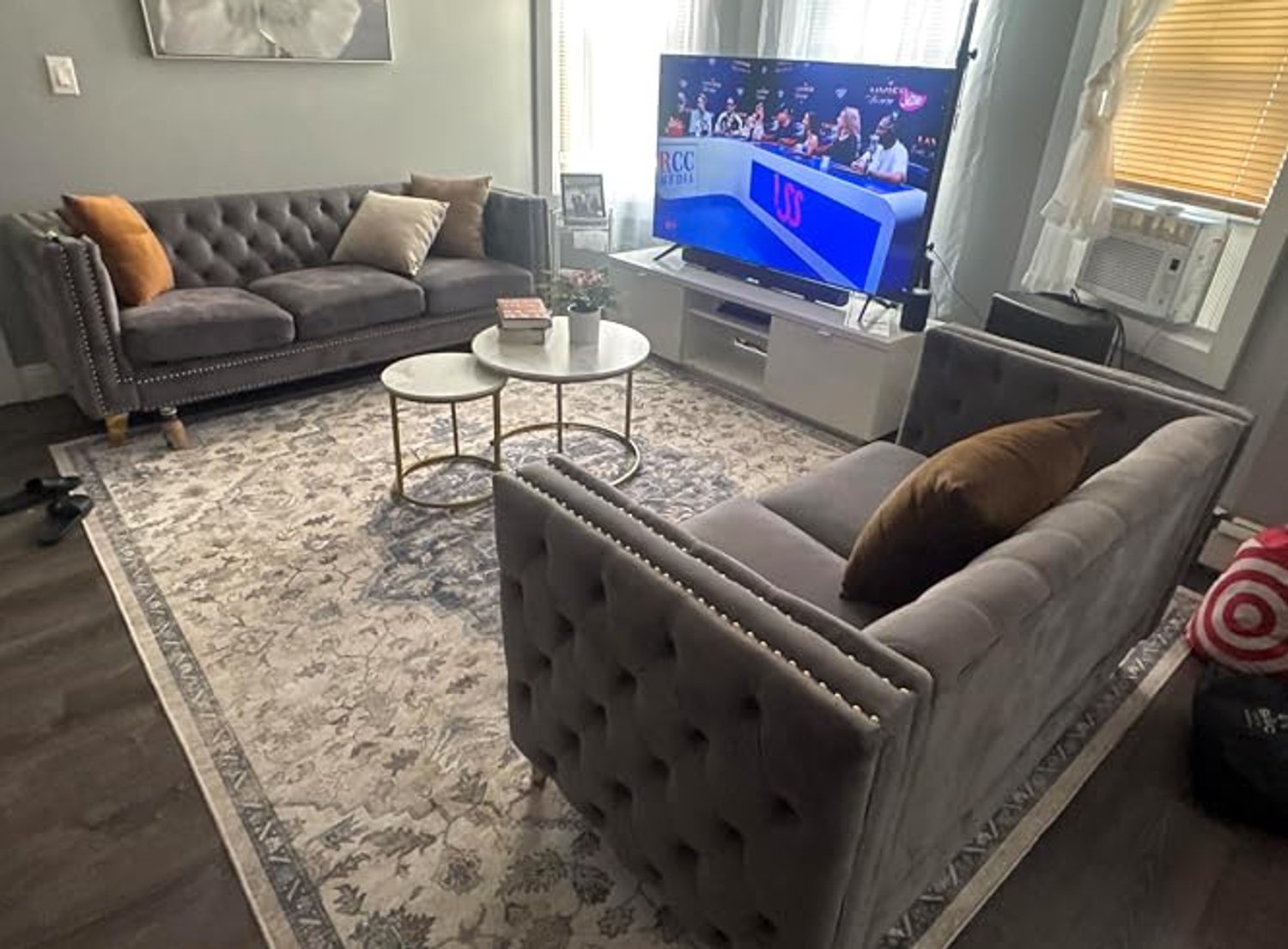 MIVRAY Chesterfield Bank 204,4 x 224,7 x 73,6 cm - Tweezits met Gecapitonneerde Knopen - Voor Woonkamer en Kantoor - Fluweel Grijs