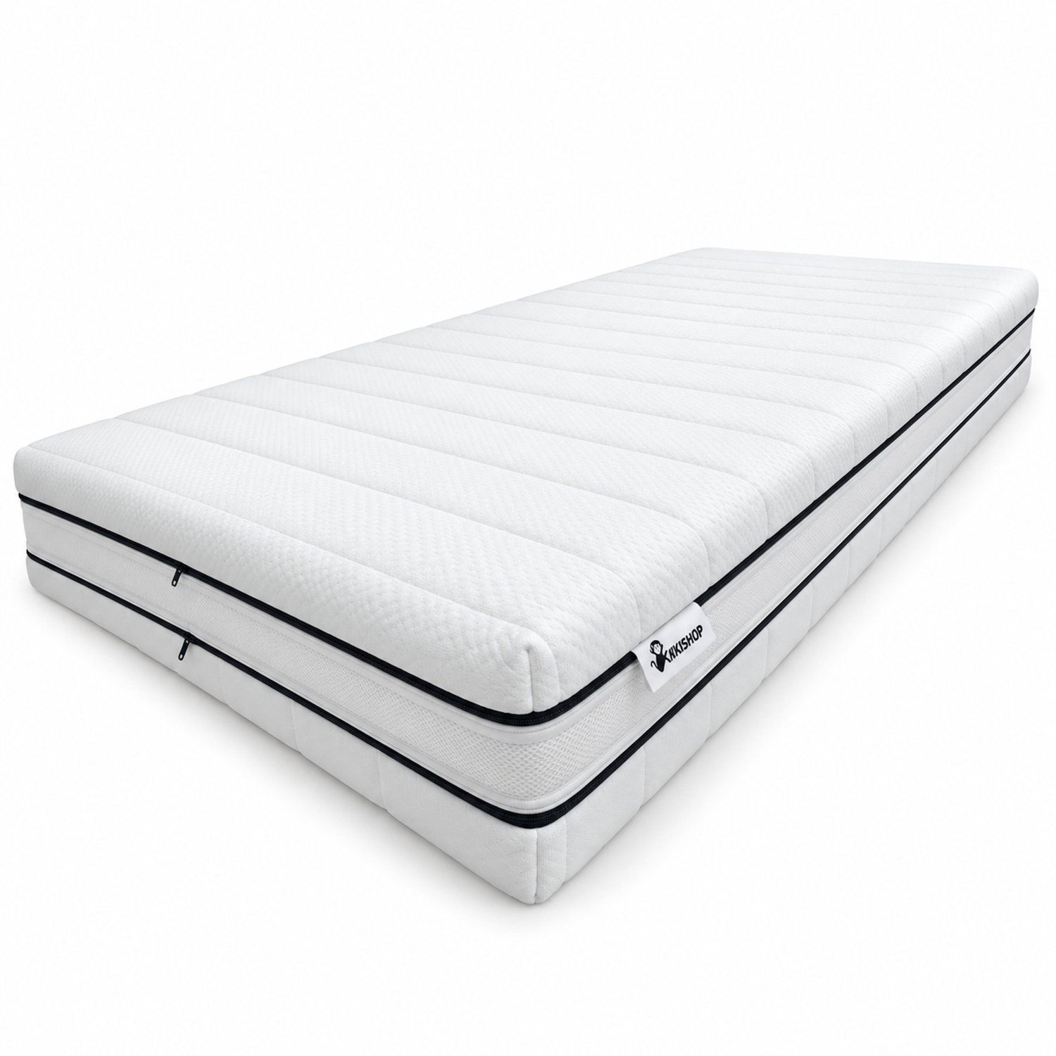 kikishop Matras 90x200 cm - Koudschuim HR50 - 20 cm dik - Medium - Dubbelzijdig - Bamboe hoes - Kikishop 3D HR Platinum wit