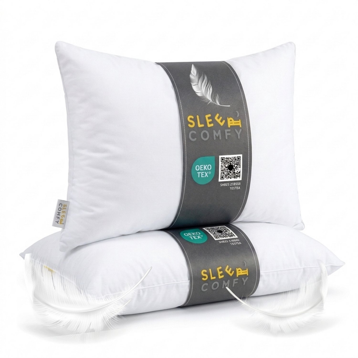 Slaap & Wonen Sleep Comfy Luxe Dons Hoofdkussen – 60 x 70 cm Set van 2 – Zacht & Veerkrachtig – Ademend Katoenen Tijk – Voor Rug, Zij- en Buikslapers Wit