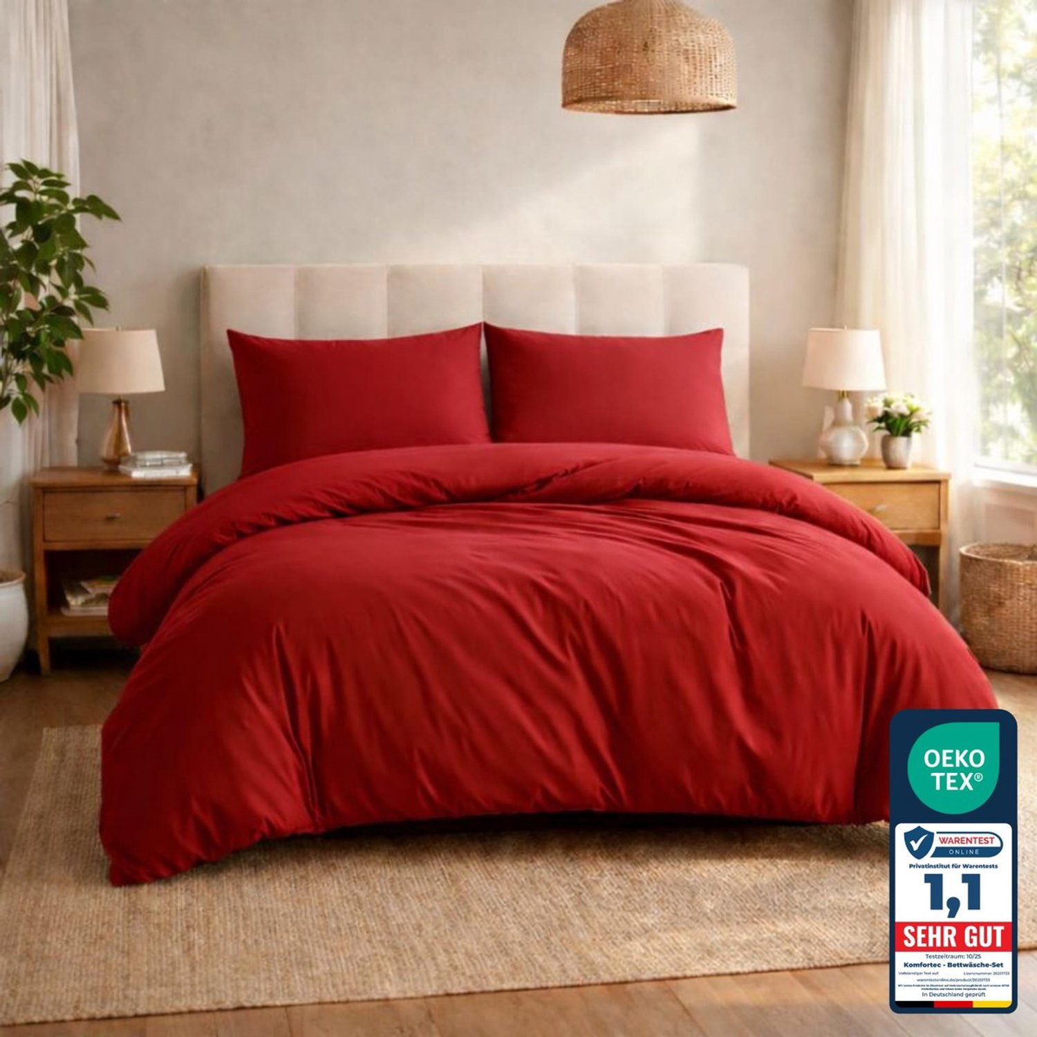 Duraxl Beddengoedset - Geborsteld microvezel - Rood - 240 x 220 cm