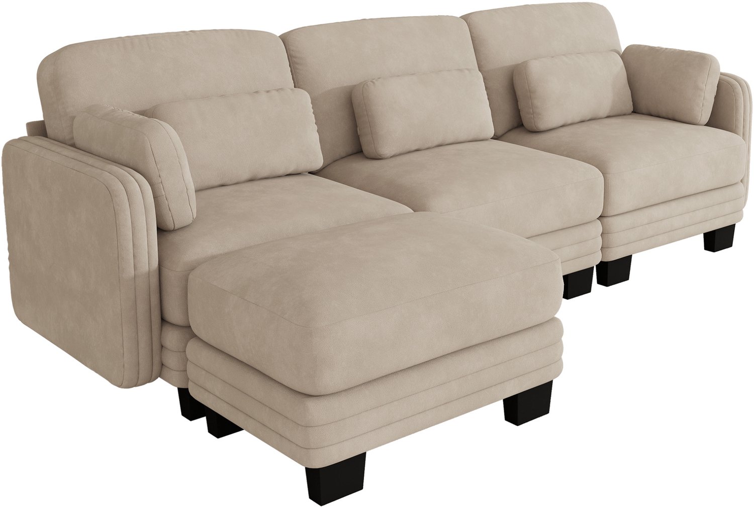 Wishdor Hoekbank 3-zits - Modulair met losse hocker - Verplaatsbare lenden- en armkussens - Ruime zitting met zakveren - Chenille - Licht koffiebruin - Woonkamer en appartement - 253 x 143 x 88 cm