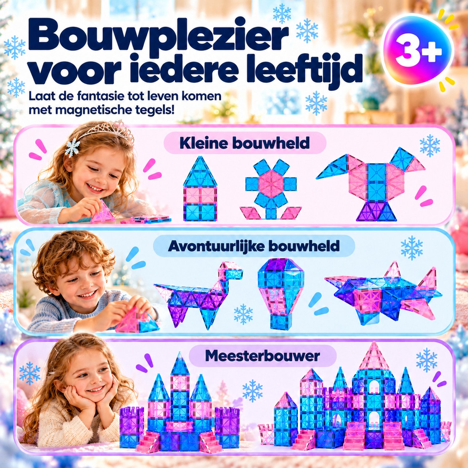 Magna Minds - Magnetic Tiles - Ice prince/princess - Magnetisch Speelgoed - 120 stuks - Constructie speelgoed - Magnetische tegels - Montessori speelgoed - Magnetic toys - Magnetische bouwstenen - Speelgoed Kinderen — afbeelding 4