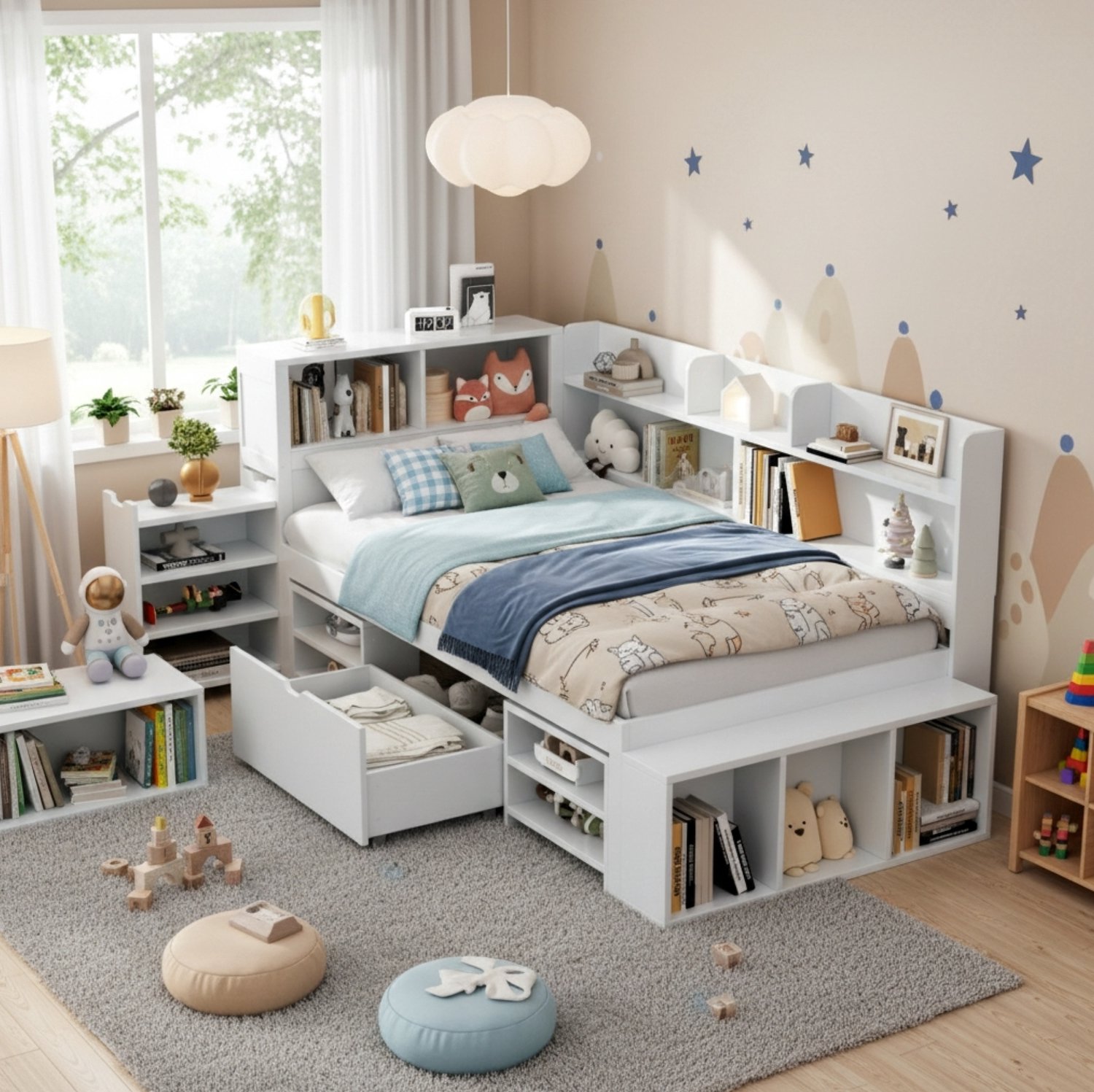 Maisentiel Kinderbed 90 x 190 cm met lades, opbergruimte en lattenbodem - wit