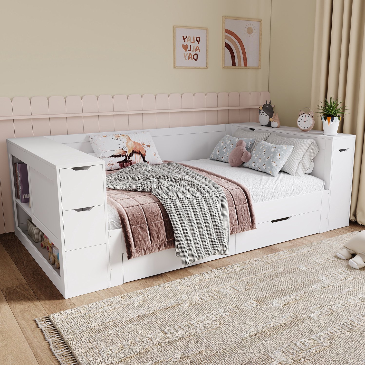 Maisentiel Wit kinderbed 90 x 200 cm met opberglade en lattenbodem - MDF