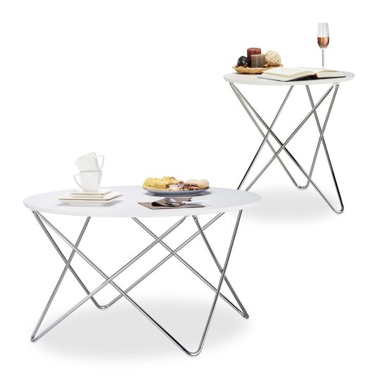 Relaxdays salontafel industrieel, set van 2, bijzettafel rond & ovaal, houtlook, metaal, woonkamer, bruin-zwart
