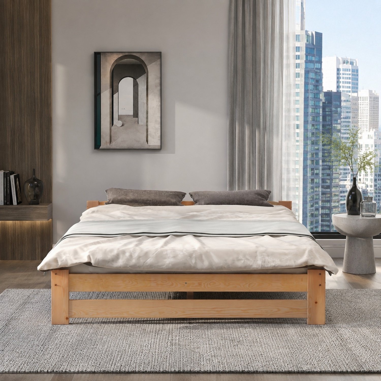 Maisentiel Houten bed 140 x 200 cm met hoofdbord en lattenbodem – naturel