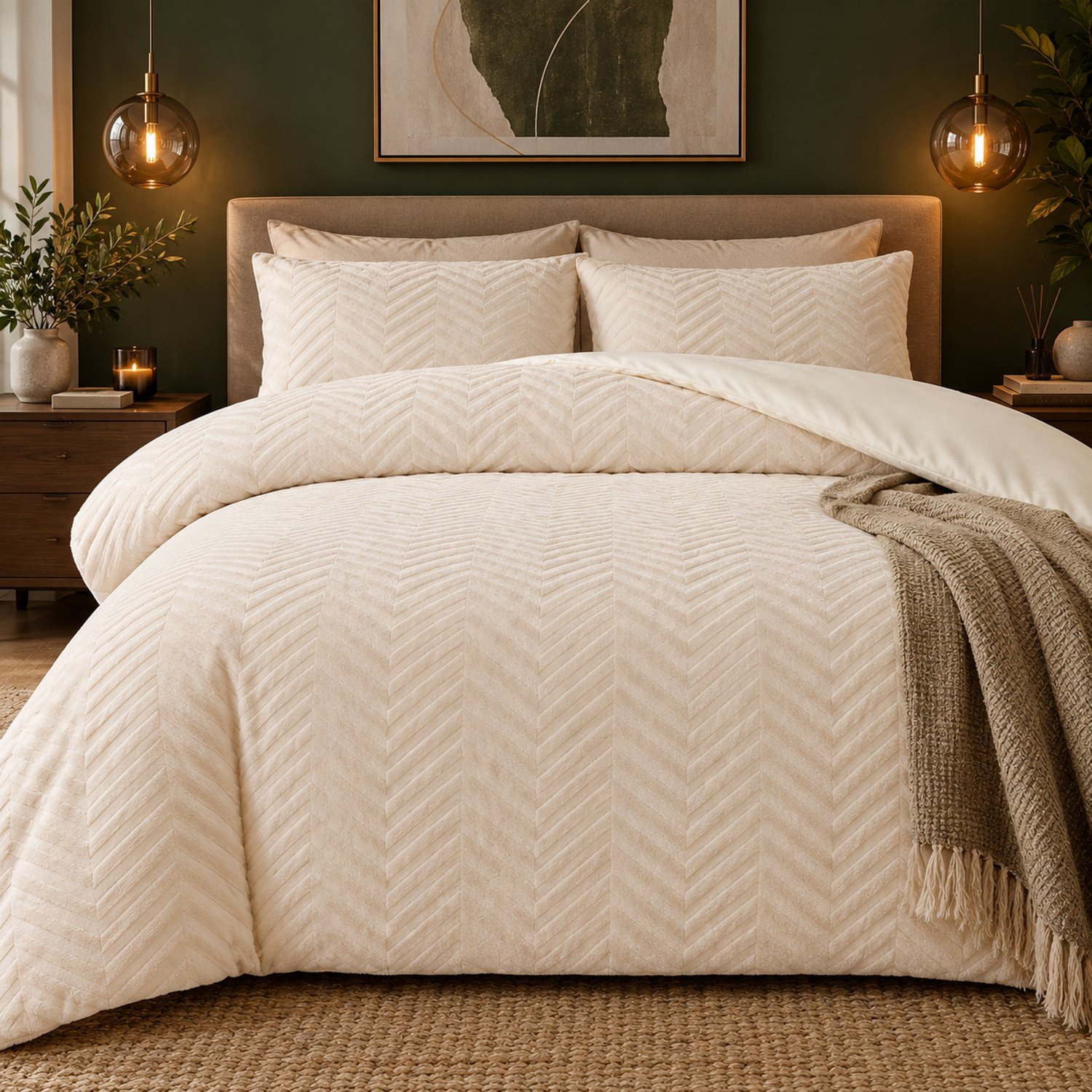 Dormidor Dekbedovertrek Teddy Chevron – 240x200/220 cm – Crème – Inclusief 2 Kussenslopen Creme