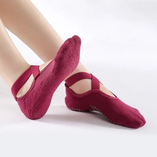 Antislip Pilates Sokken Dames – Ademende Yoga Sokken met Bandage Detail — afbeelding 2