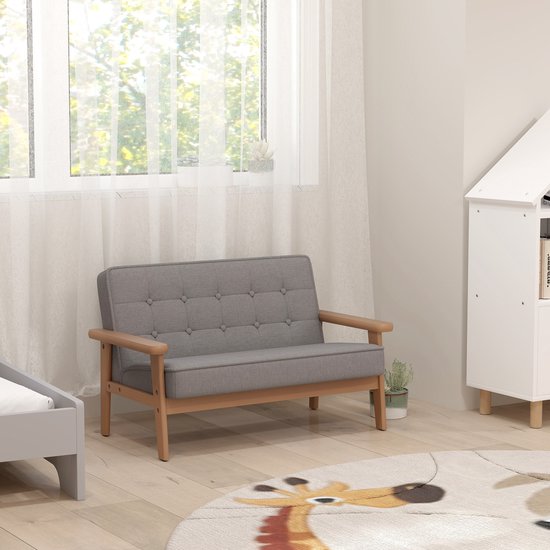 AIYAPLAY Kinderbankje Kortpolige stof, rubberhout 77L x 42B x 48H cm Grijs van AIYAPLAY — afbeelding 4