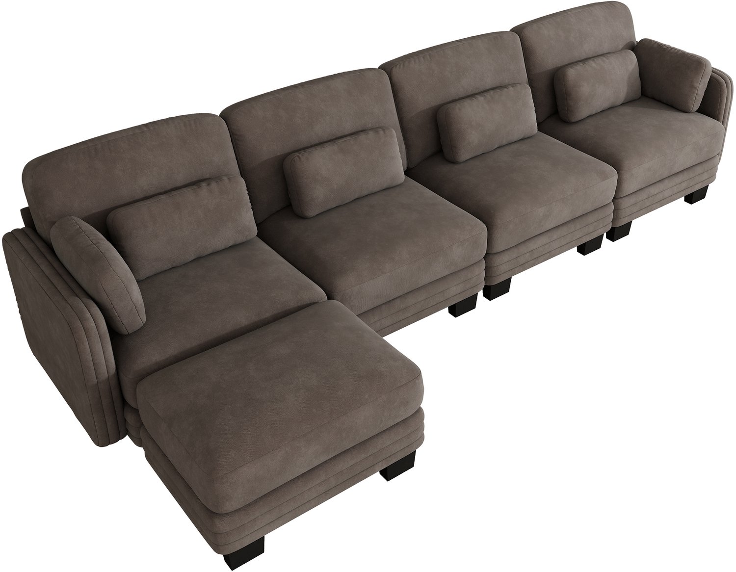 Wishdor 4-zits hoekbank - Modulair te combineren met losse hocker - Verplaatsbare lenden- en armkussens - Chenille bekleding - Bruin - Voor woonkamer en appartement - 330 x 143 x 88 cm