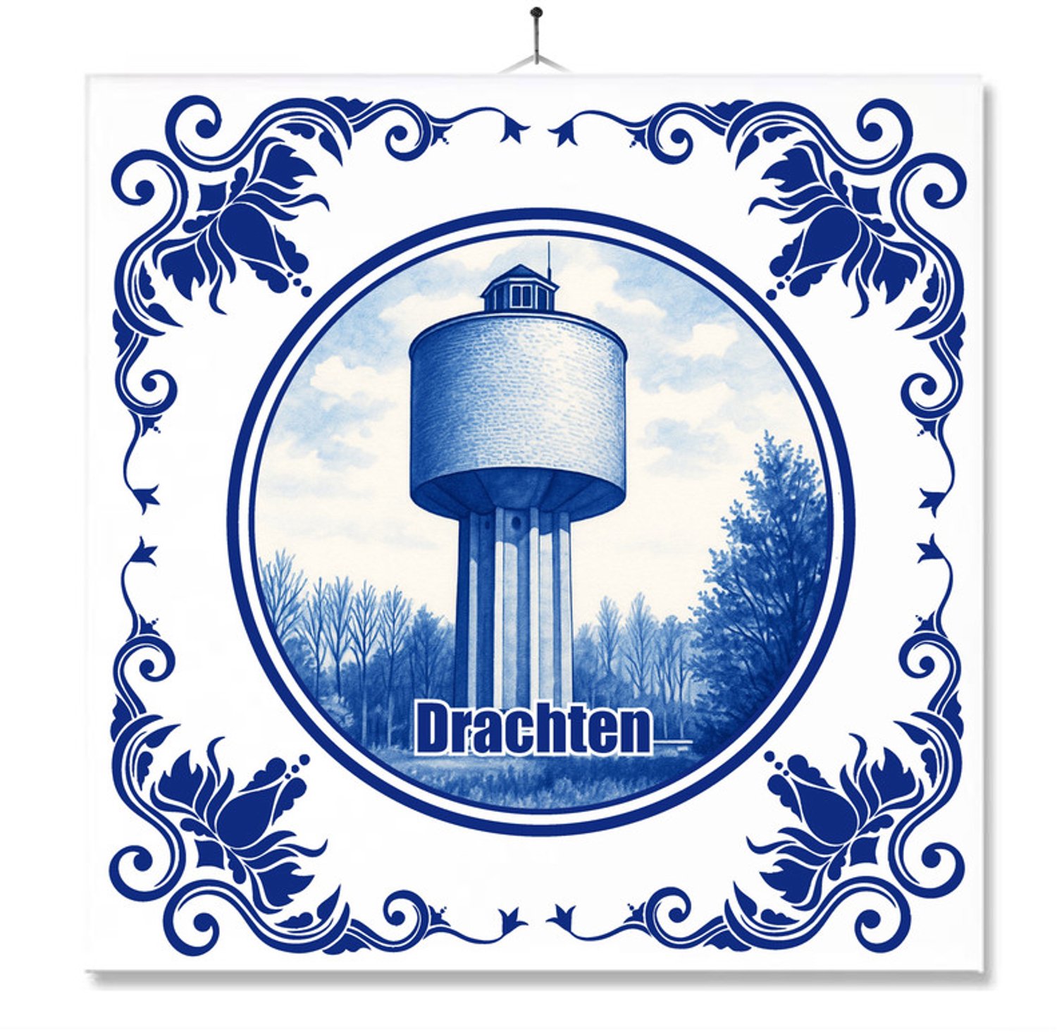 MC Living Tegel Met Opdruk | Drachten | Delft Blauw | Cadeau | Inclusief Geschenkdoos | Standaard | Ophangsysteem Multi-Color