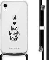 iMoshion Design hoesje met koord voor de iPhone Xr - Live Laugh Love - Zwart