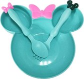 Minnie Mouse Kinderservies - Baby Bord - Kinderbordje met lepel en vork - Duurzaam - Tarwe - Blauwgroen - 1 set