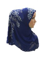 Elegante blauwe hoofddoek, hijab met steenen.