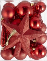 33 x Oneiro's luxe rode kerstballen + PIEK – ø40 mm - verschillende maten - kerstbal - luxe verpakking – kerstcollectie – kerstdecoratie – kerstboomhanger – kerstversiering - goud