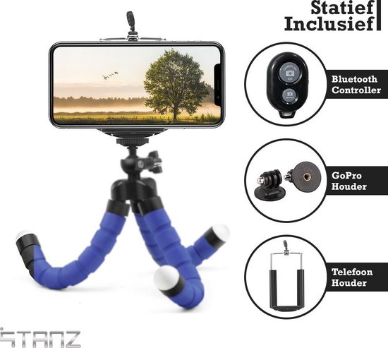 STANZ Octopus Telefoonhouder| Inc. 3 GRATIS attributen | Telefoonstandaard | Smartphone Statief | Camera Statief | TikTok | Gopro Houder | Selfie Stick | Universeel | Flexibel | Binnen & Buiten | Telefoonhouder | Blauw |